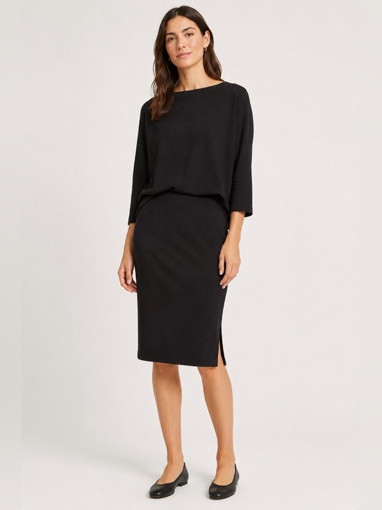 Eileen Fisher Dresses & Skirts - Eileen Fisher Black Ponte Knit Pencil Skirt Side Slit Stretch Size M Capsule